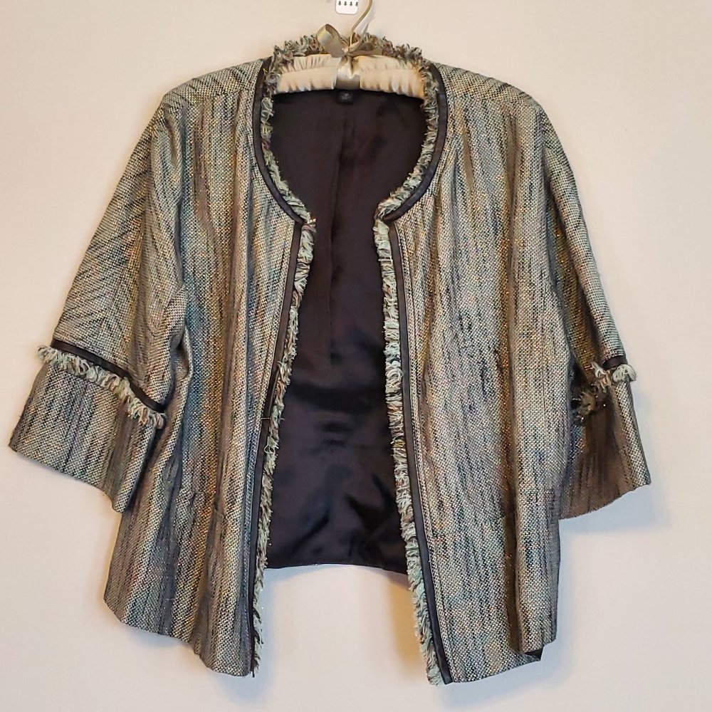 Lafayette 148 Gold, Blue, Black, and Brown Tweed Jacket Size 12